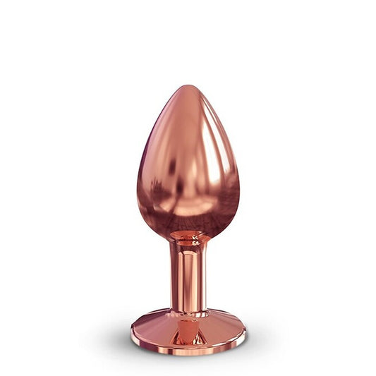 Rose gold anal plug on a white background