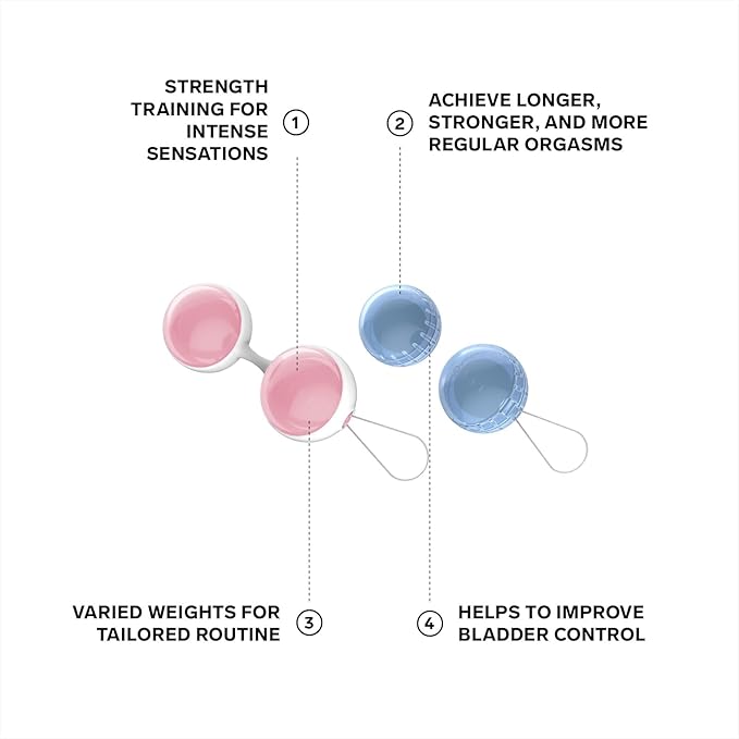 Diagram of pink and blue weights with text on benefits on a white background