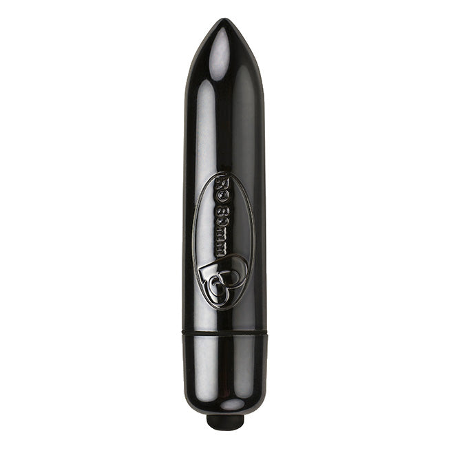 A sleek, black bullet vibrator with a discreet design, featuring a single button on its body to control settings.