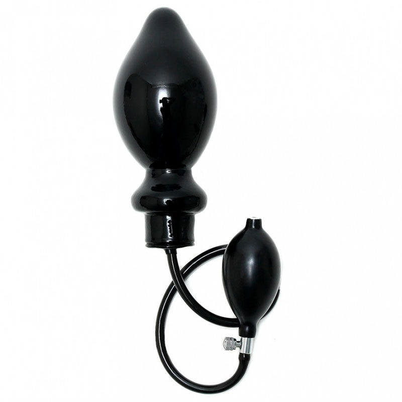 Black bulb-shaped object with pump on a white background