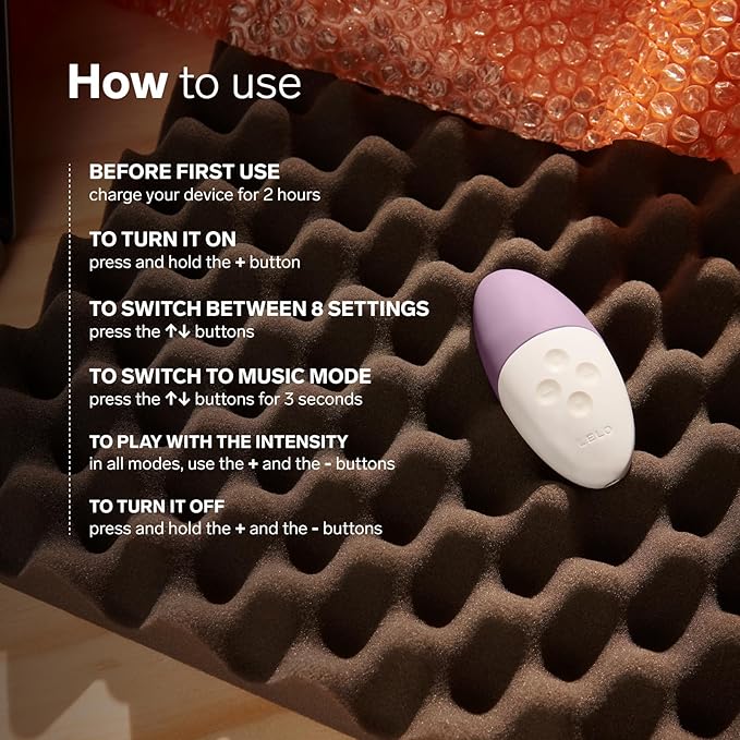 Instructions on how to use a device with a purple and white device on a textured surface.