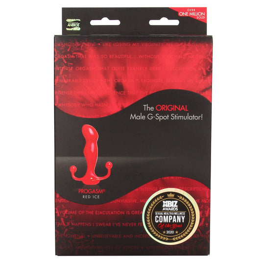 Package of ProGASPA Red Ice Male G-Spot Stimulator with red and black design.