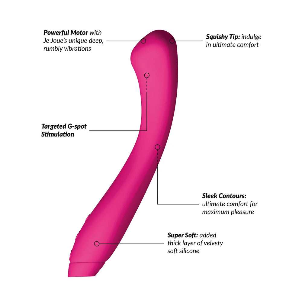 A sleek, fuchsia-colored G-spot vibrator with a smooth, contoured design and a rounded tip.