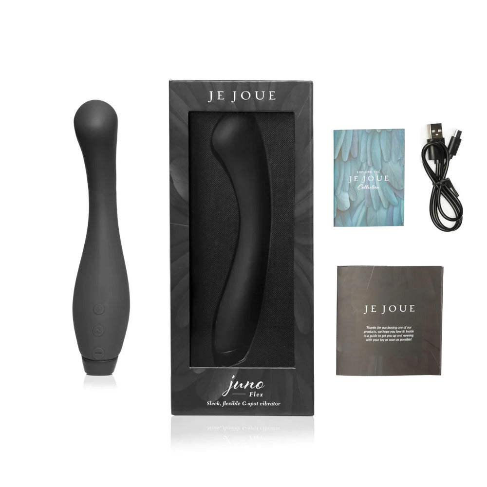 A sleek, black G-spot vibrator with a curved tip and smooth surface, designed for powerful stimulation.