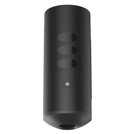 A sleek, black cylindrical device with a textured grip and touch-sensitive buttons, featuring a matte finish with gloss finger touch section.
