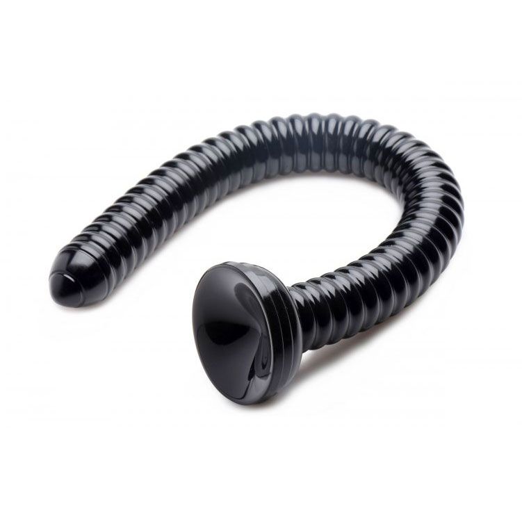 Black flexible hose on a white background