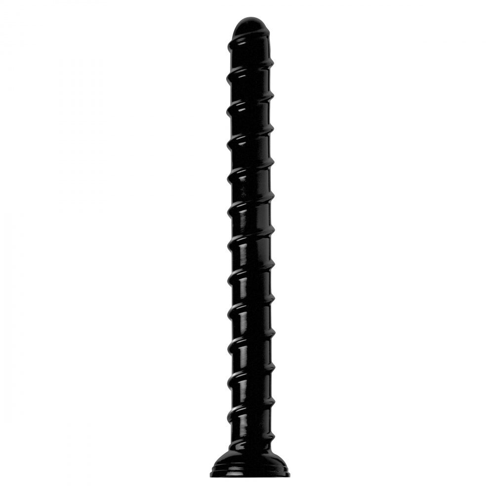 Black cylindrical object with textured surface on a white background