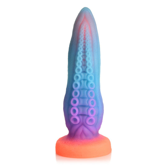 Colorful silicone butt plug with gradient design on a white background