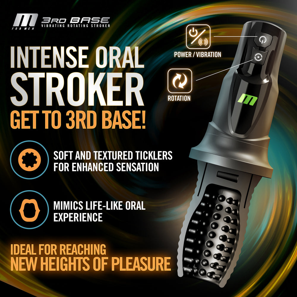 Promotional image of an intense oral stroker with features highlighted.