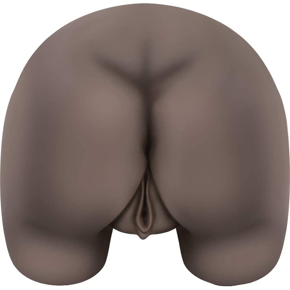 A brown masturbator designed to resemble a realistic lower body with a ribbed texture. It includes a bullet vibrator for added stimulation and features a wired power control