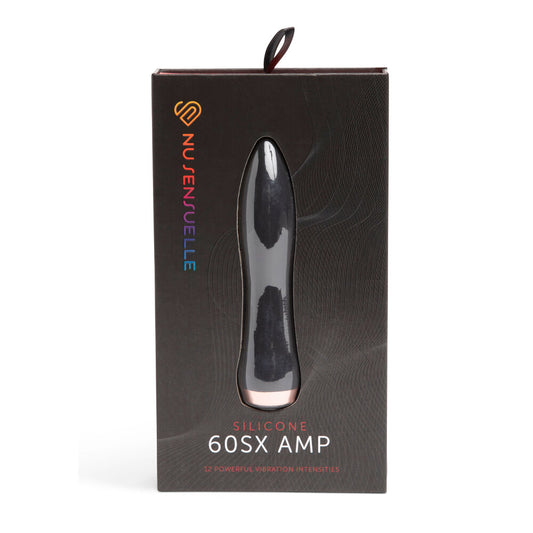 A sleek, black silicone bullet vibrator with a pink base, indicating its 60SX AMP motor.