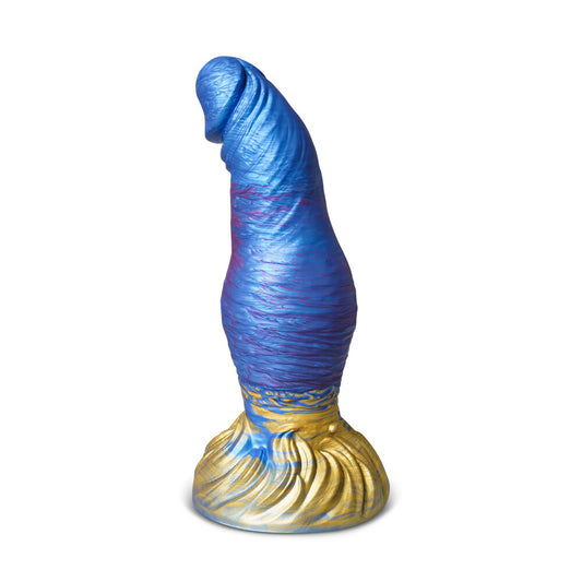 Blue and gold glass vase on a white background