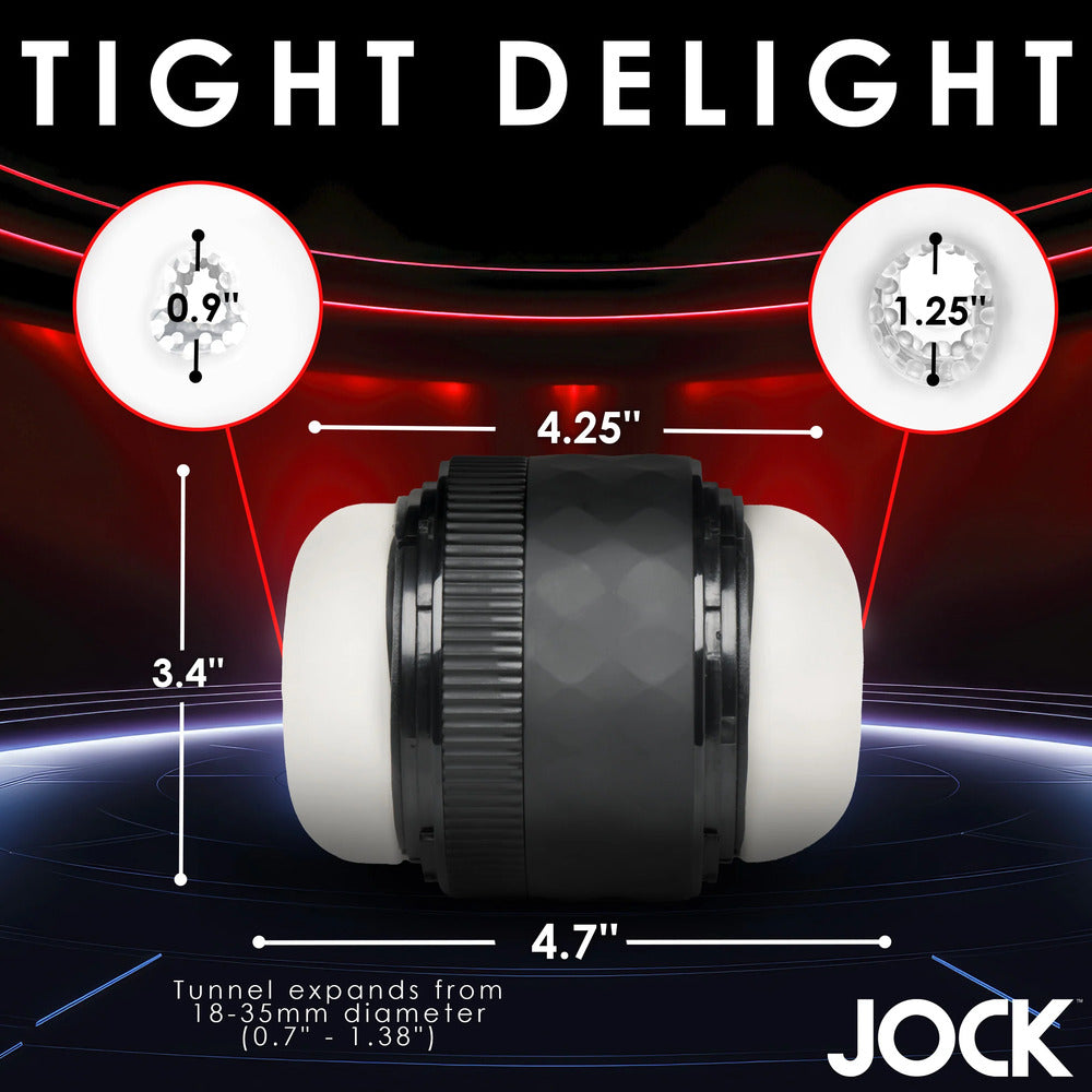 JOCK product with measurements on a dark background