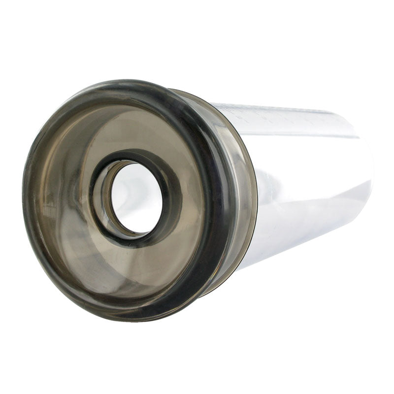 Clear plastic filter with black rim on a white background