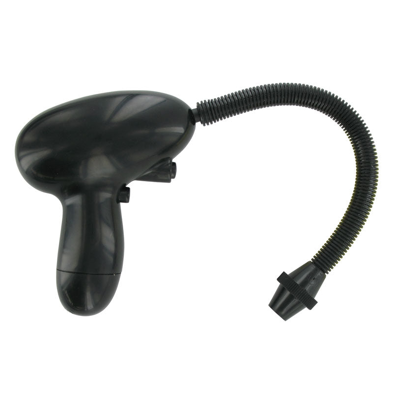 Black barcode scanner with flexible arm on a white background
