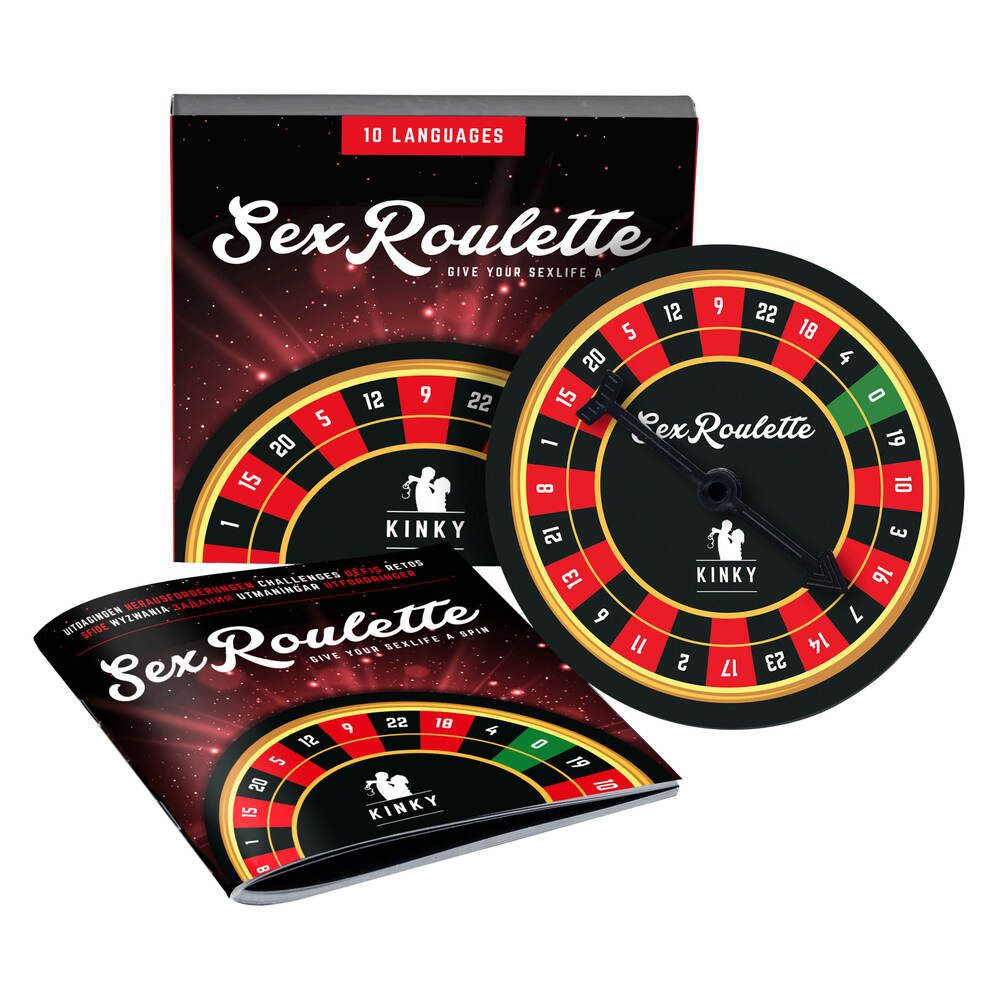 A board game named 'Sex Roulette' with a black, red, and green color scheme, featuring the brand name 'Tease and Please'.