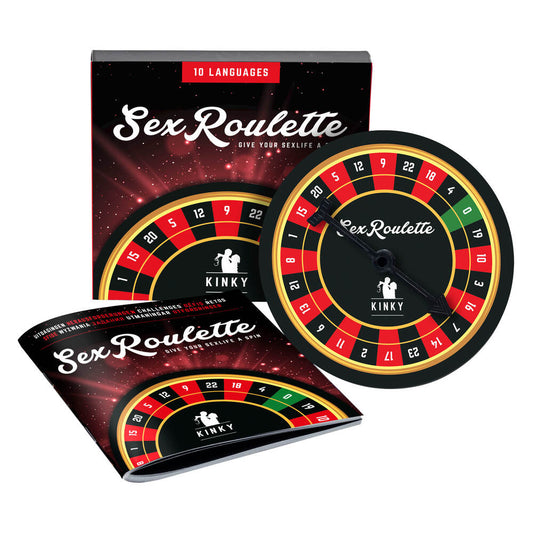 A board game named 'Sex Roulette' with a black, red, and green color scheme, featuring the brand name 'Tease and Please'.