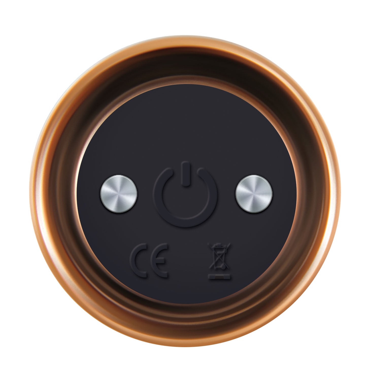 A set of black silicone sleeves with a variety of shapes for the Evolved Four Play Vibe Kit, including a flat end tip bullet, a G-Spot sleeve, bunny ears, and a dual stim sleeve, all displayed in a row with a copper finish bullet in the background.