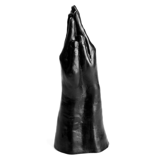 Black leather glove on a white background