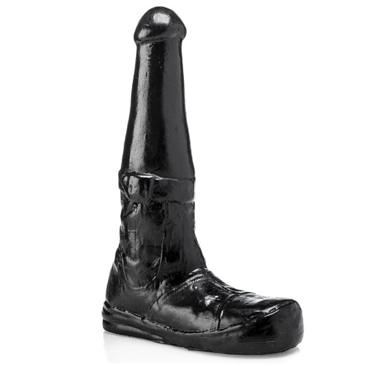 Black leather boot on a white background