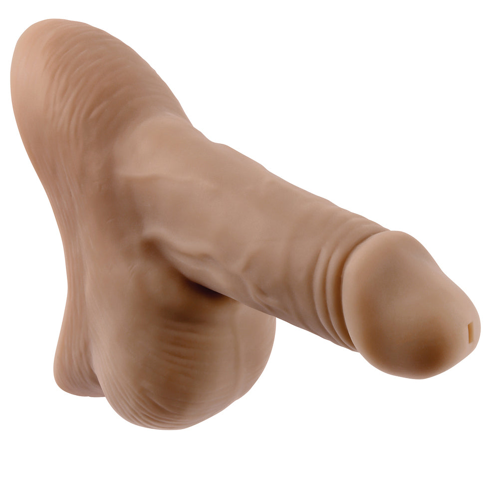 Beige latex glove on a white background