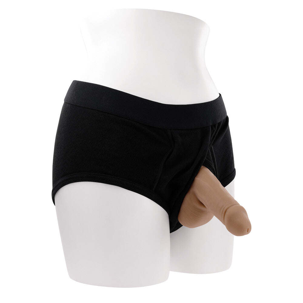 Black underwear on a mannequin with a white background