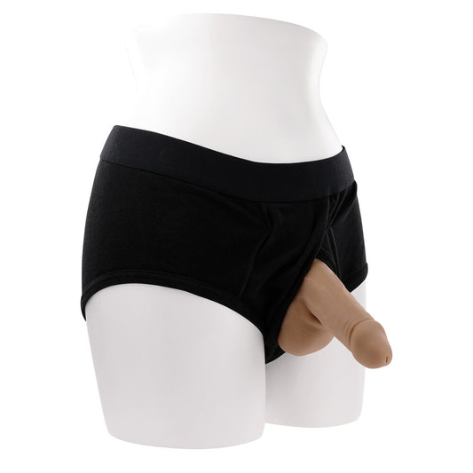 Black underwear on a mannequin with a white background