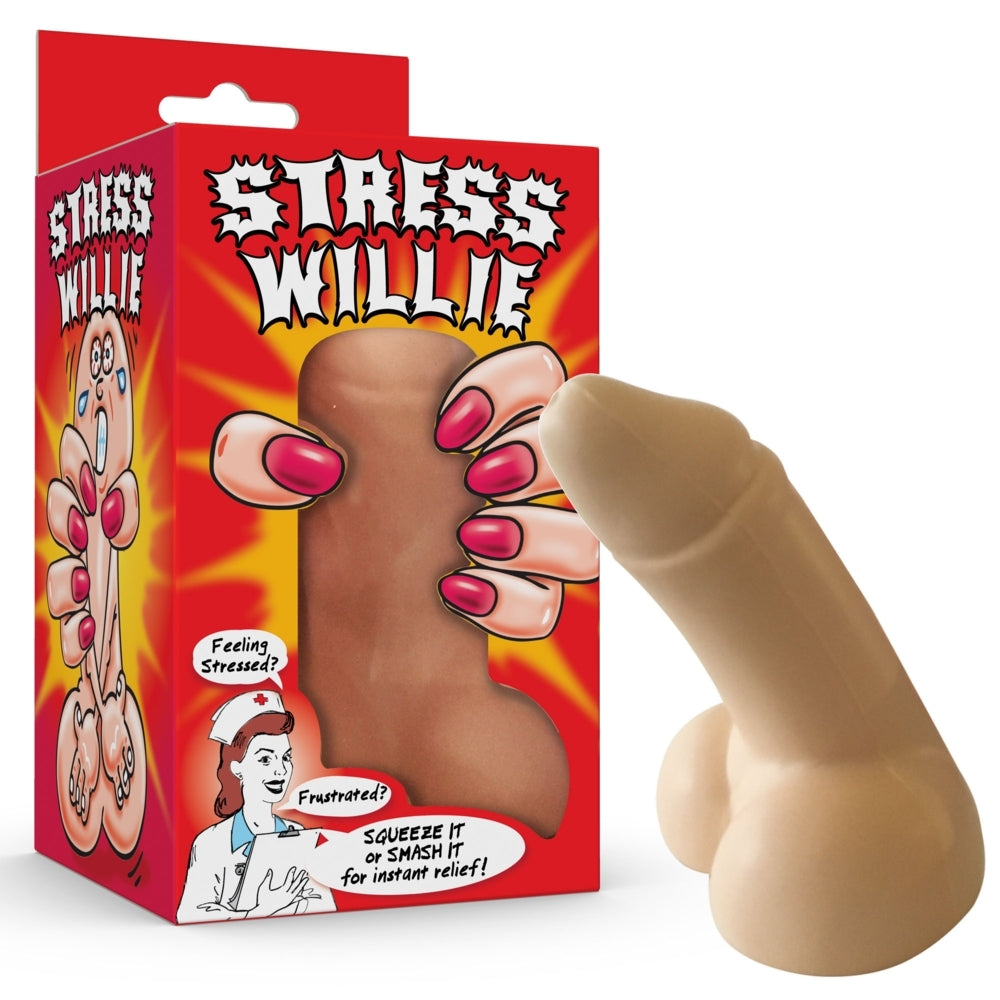 A hand holding a beige stress relief toy designed to look like a walnut.