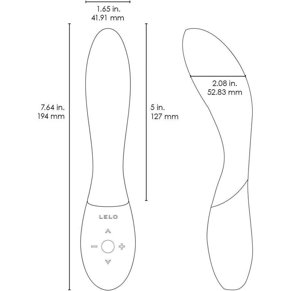 Measurement chart of a LELO product with dimensions labeled
