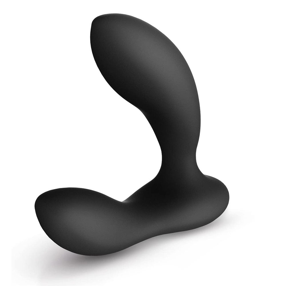 Black silicone butt plug on a white background