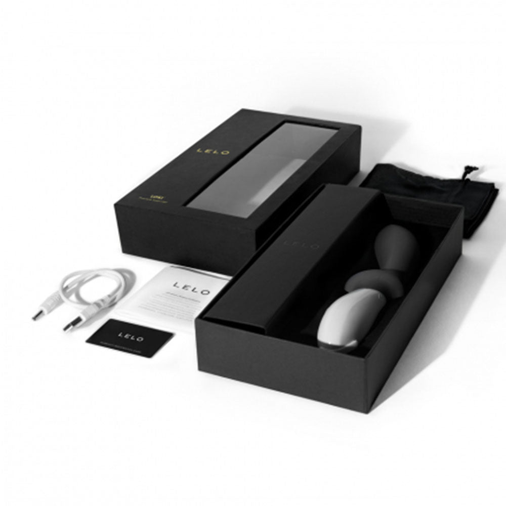 LELO product set with black packaging, remote control, and cable on a white background