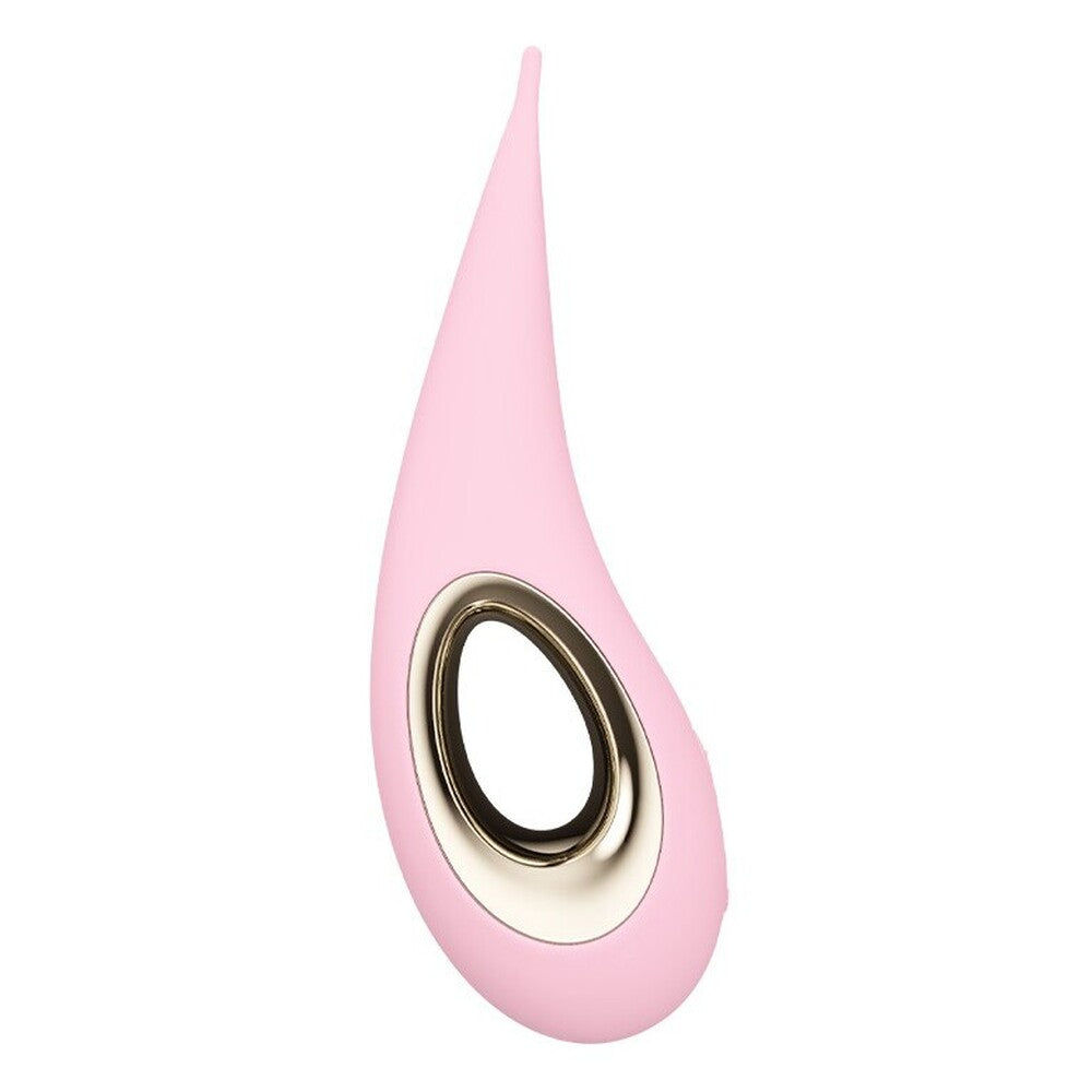 Pink and gold teardrop-shaped object on a white background