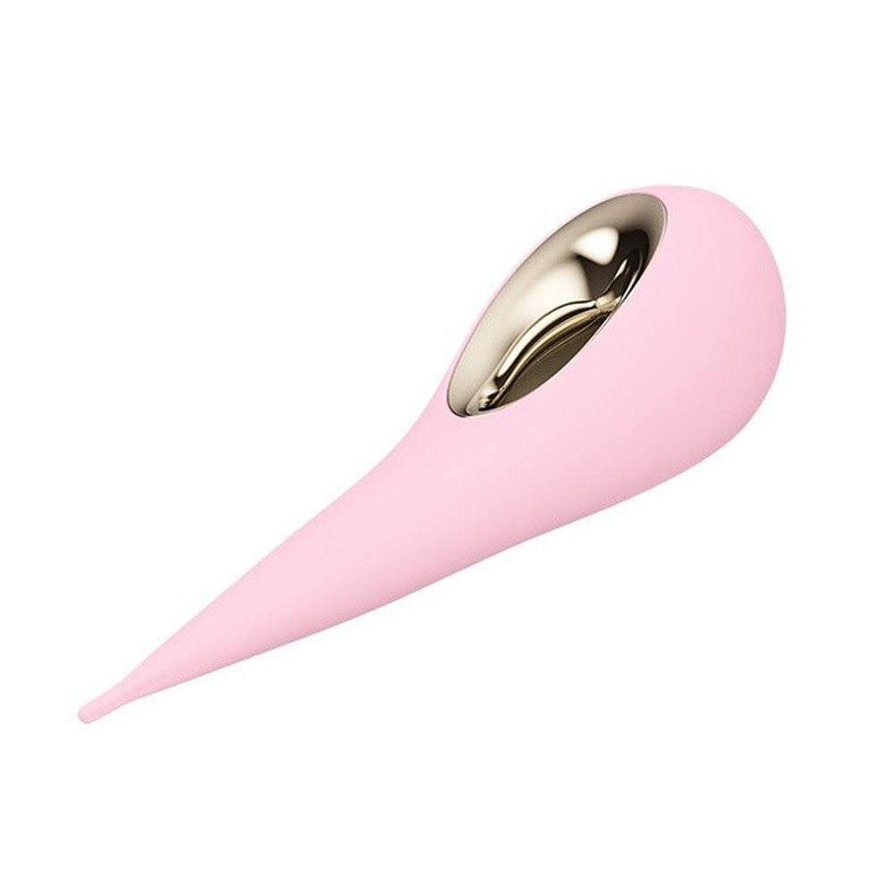 Pink and gold teardrop-shaped object on a white background