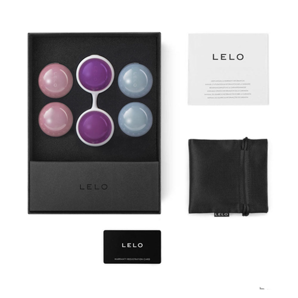 LELO product set with packaging, accessories, and branding on a white background