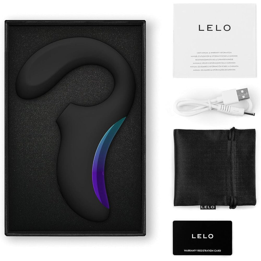 LELO product with packaging, USB cable, and warranty card on a white background