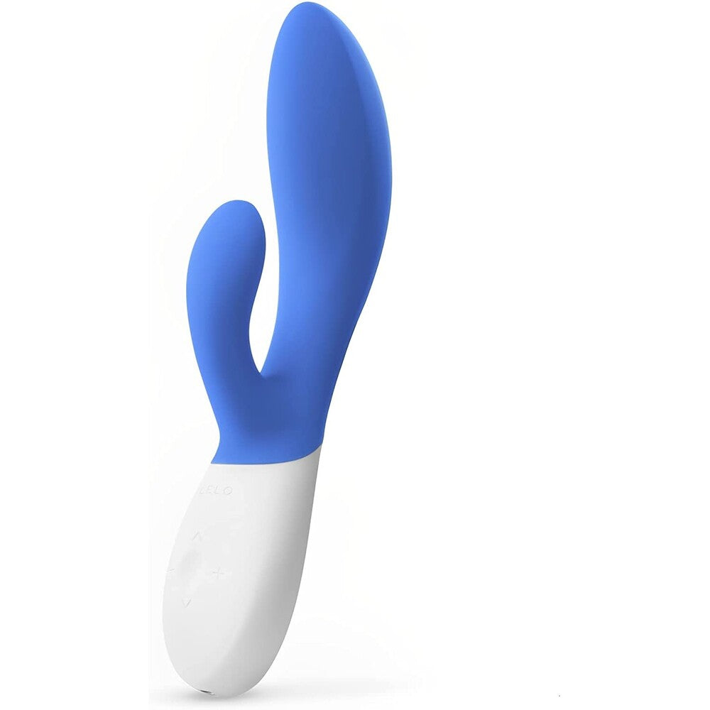 Blue and white silicone tool on a white background