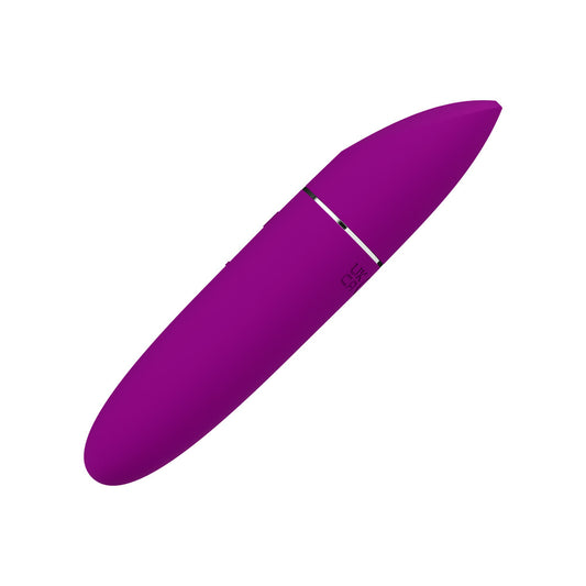 A deep rose lipstick-shaped vibrator with a smooth, sleek design. It's compact and appears to be made of high-quality silicone.