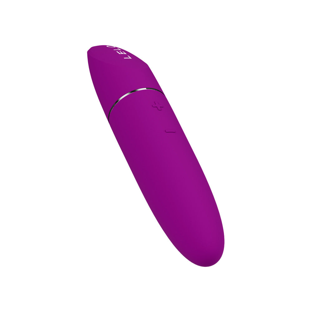A deep rose lipstick-shaped vibrator with a smooth, sleek design. It's compact and appears to be made of high-quality silicone.