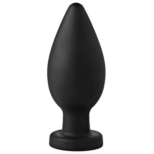 Black plastic butt plug on a white background