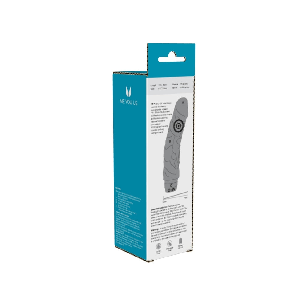 A black realistic vibrator with a veined curved shaft. The base has a multi-speed controller.