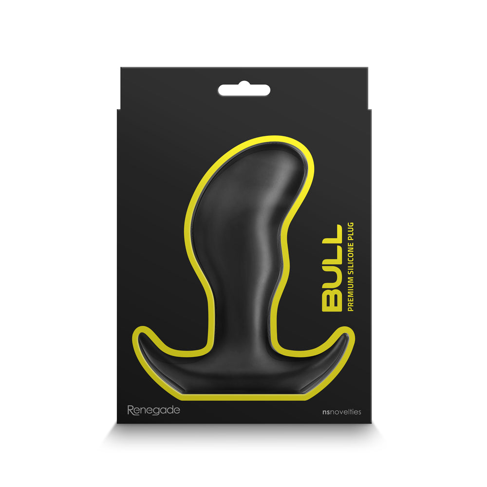 Black packaging of a silicone plug with yellow accents on a white background