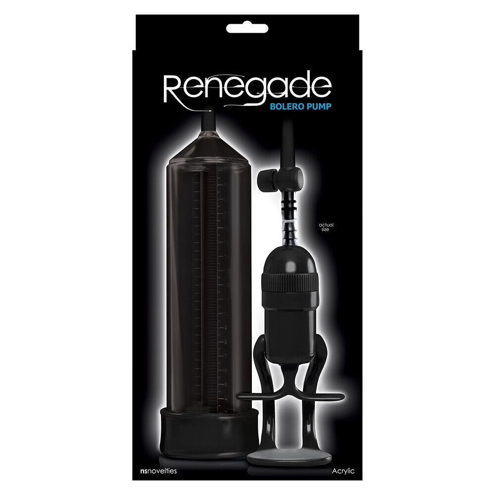Renegade Bolero Pump packaging with black pump and accessories on a white background