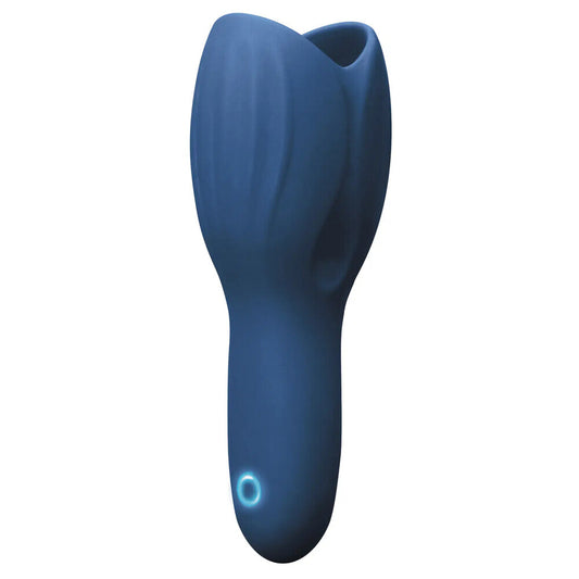 Blue personal care device on a white background