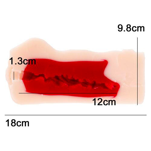 Measurement chart of a red object on a beige background.