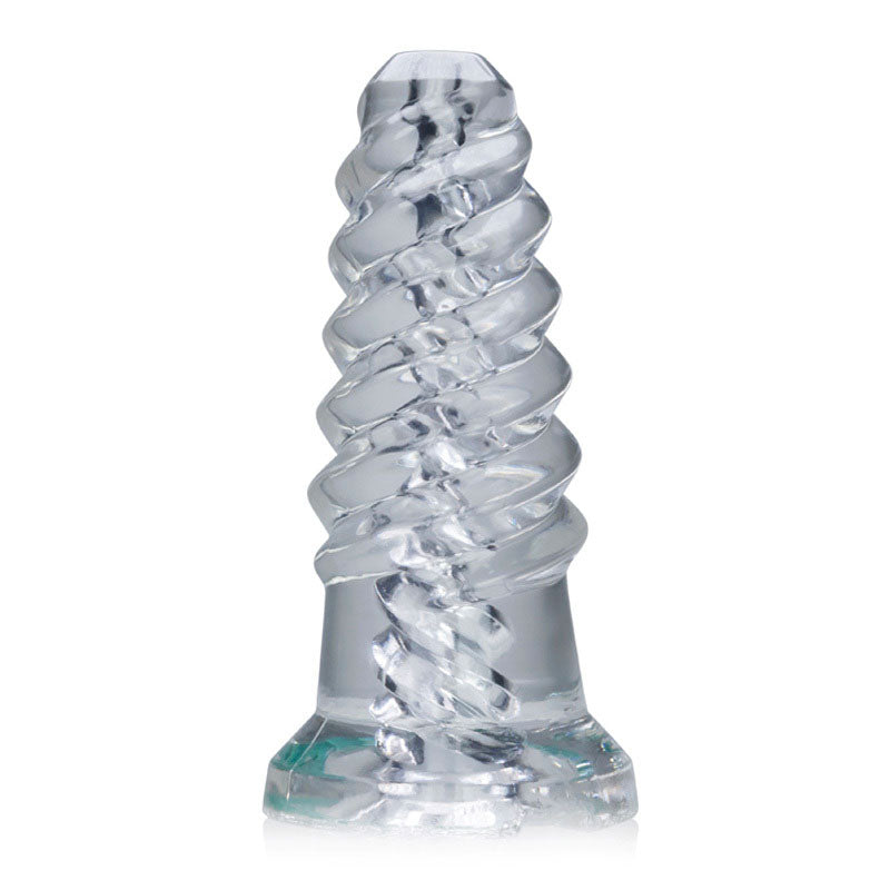 Clear plastic spiral object on a white background