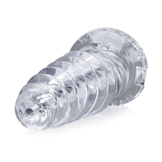 Clear plastic component on a white background