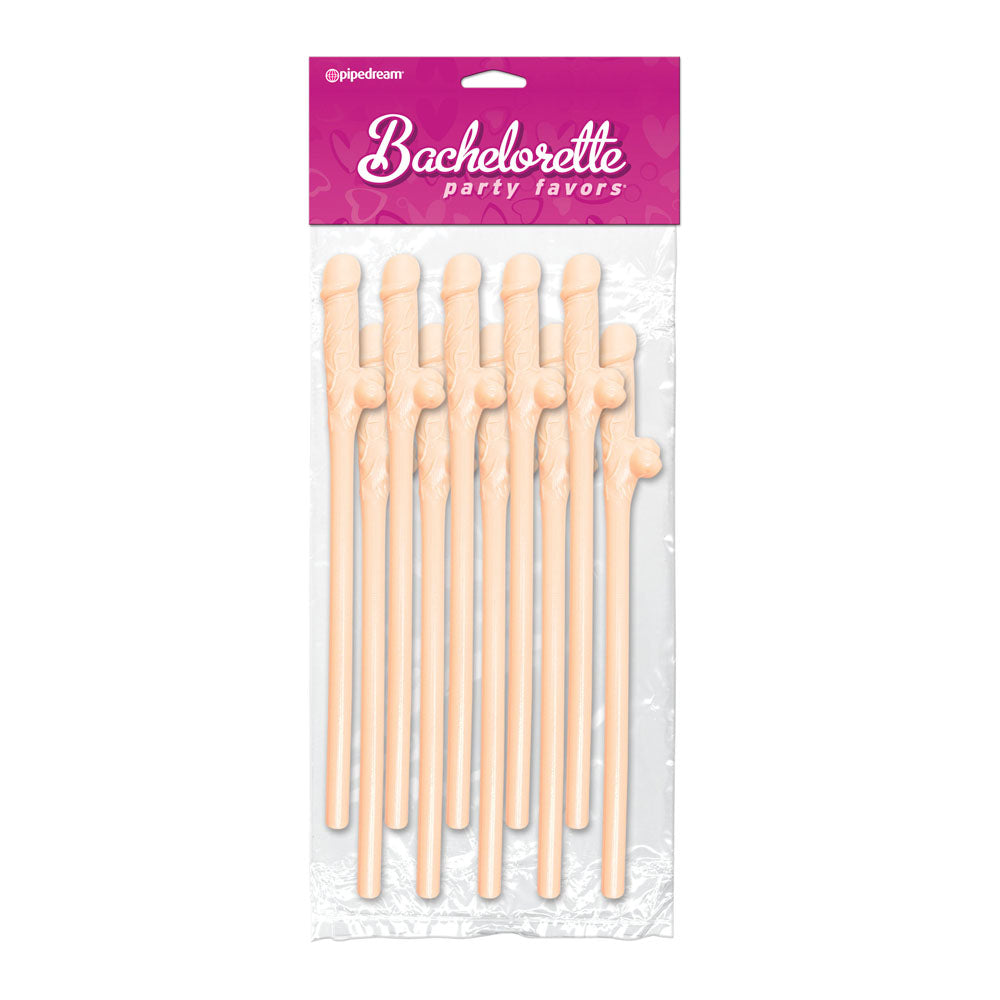 Packaging of Bachelorette Party Favors featuring 10 flesh-colored plastic straws with a playful design, displayed against a white background.