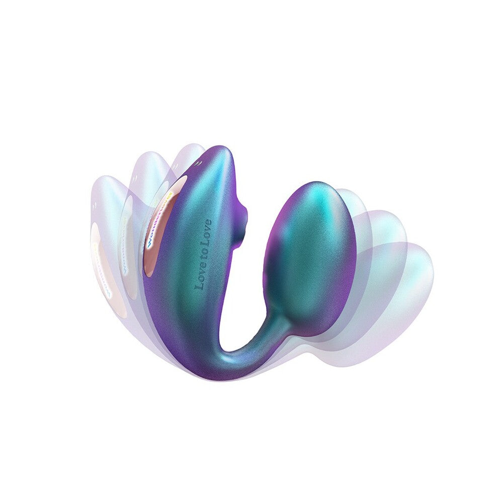 A sleek, green clitoral vibrator with a flapping design and a backlit screen, showing three buttons on the side.