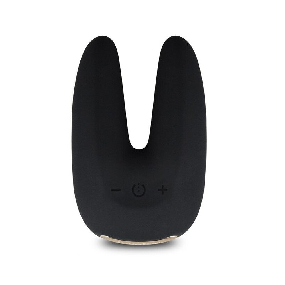 Black rabbit-shaped speaker on a white background