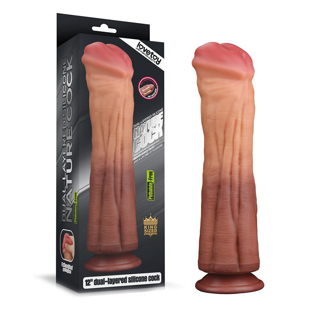 Silicone cock with packaging on a white background